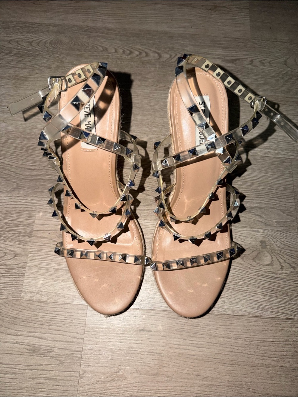 Steve Madden Nude Studded Clear-Strap Sandals